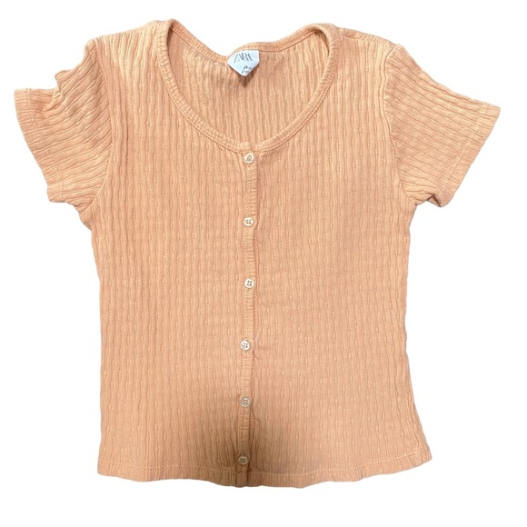 Zara Kids Orange Slightly Cropped Ribbed Button-Up Top Size 11-12 Girls - Picture 1 of 4